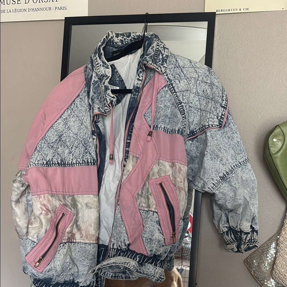 Vintage Patchwork Denim and Pink Jacket